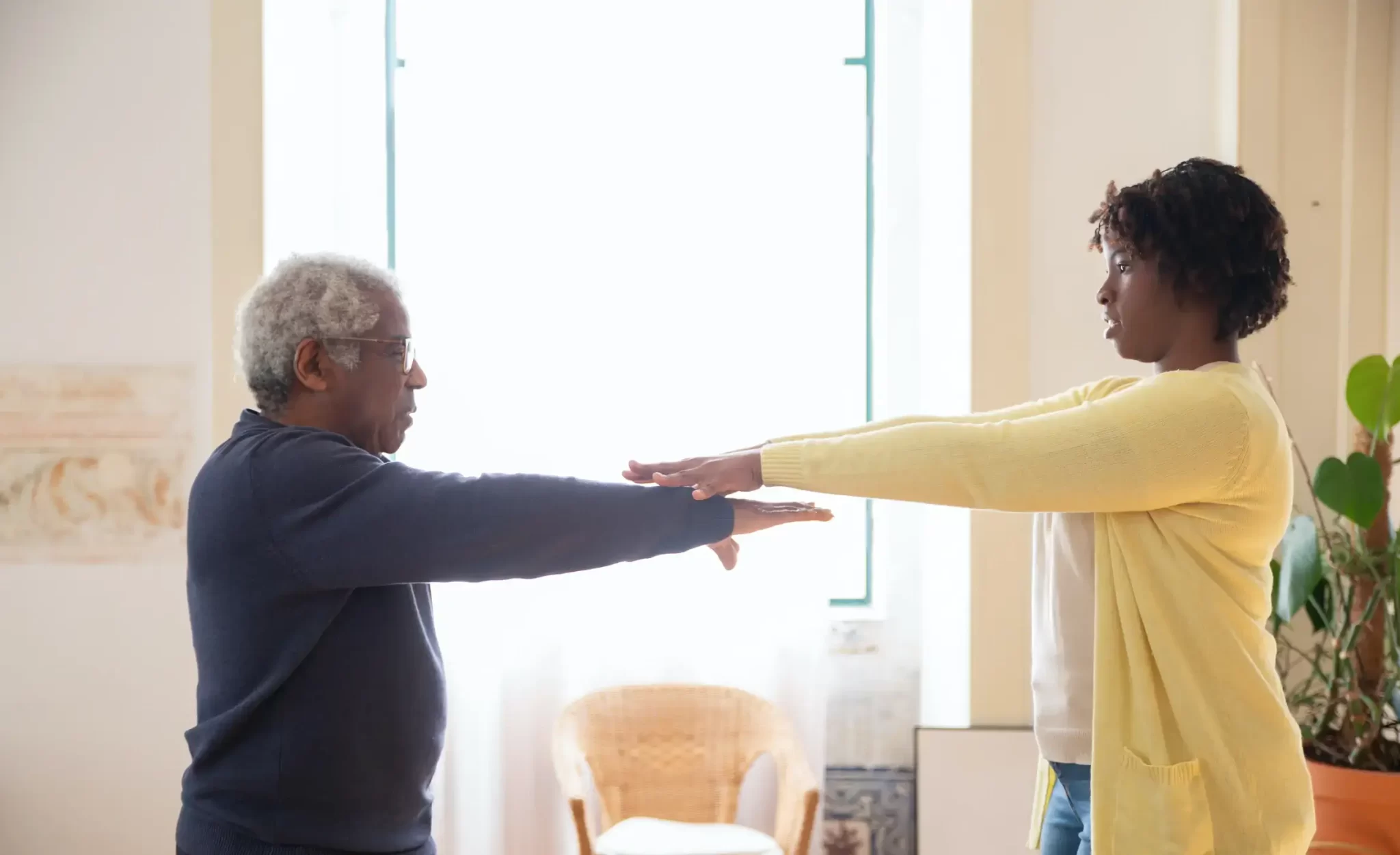 A lady and a care worker for specialist care staffing